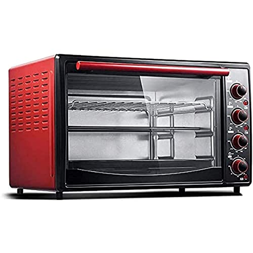 FWEOOFN Horno eléctrico de sobremesa 45L Rojo Mini Horno Horno eléctrico para el hogar Ajuste de Temperatura 90-240 ℃ y 60 Minutos Temporizador Calefacción de Tres Capas