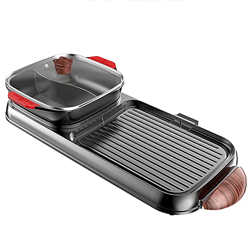 Parrilla eléctrica sin humo para ollas calientes, 2200 W, extra grande, extraíble, 2 en 1, antiadherente, parrilla Teppanyaki para interiores, capacidad para 3-12 personas, para cenas domésticas