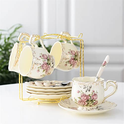 Taza de café de cerámica pintada a mano, plato lateral, cuchara, taza Retro, cafetería, suministros for Bar, desayuno Continental, taza de leche de Color Menaje de cocina ( Color : 2-piece set , Size