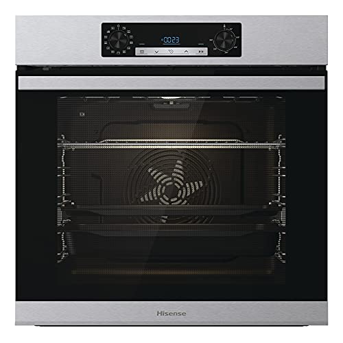 Hisense BSA65226PX Horno Multifunción Pirolítico con Vapor + Función Freidora de Aire sin Aceite, Gran Capacidad 77L,Cocción Simultanea 5 Niveles, ventilador XXL, Pizza mode 300º, Puertas removibles