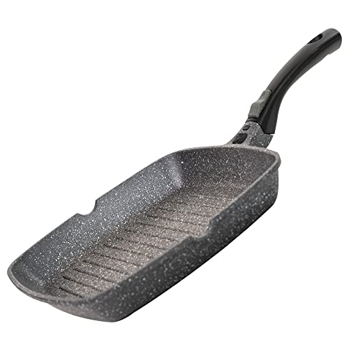 Coninx Sarten Parrilla - Sartén con Mango Extraíble - Sarten Plancha -Sarten Cuadrada - Apto para Todo Tipo de Cocinas Incluido Inducción - Base Inducción 5 mm - 100% Libre de PFOA - 28 x 28 cm