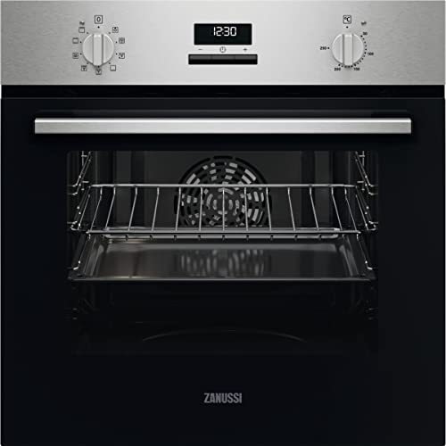 Zanussi ZOHNE2X2 Horno Multifunción, 7 funciones, Reloj programador electrónico, Limpieza fácil, Mandos Fijos, Display LED, Antihuellas, Inox, Clase A, 65 Litros
