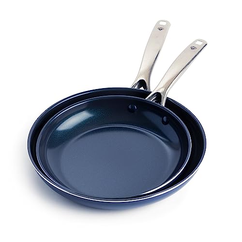 Blue Diamond, Juego de Sartenes Antiadherentes de Cerámica de 24cm y 28cm, Optimizadas con Diamantes, Sin PFAS, Aptas para Lavavajillas, Aptas para Horno, Azul