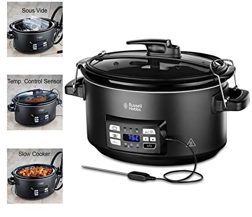Russell Hobbs Olla de Cocción Lenta Sous Vide - Olla 3 en 1: Cocinar al Vacío, Cocción Lenta y Medidor Temperatura, Pantalla Digital LED, 6 Raciones, Recipiente Extraíble de Cerámica, Negro - 25630-56