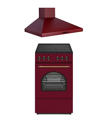 PACK SOLTHERMIC ROJO COCINA VITROCERÁMICA Y CAMPANA EXTRACTORA 60 CM CON HORNO ELECTRICO ACABADOS DORADOS/50 CM ancho, 3 FUEGOS / HORNO ELECTRICO