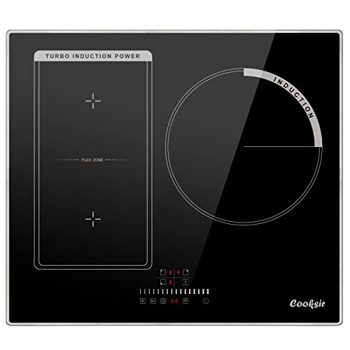 Placa Eléctrica Cooksir con Control Táctil, Cooksir Placa de Inducción Integrada 3 Placas, Flex Zone para Función Barbacoa, Seguro para niños, sin Enchufe