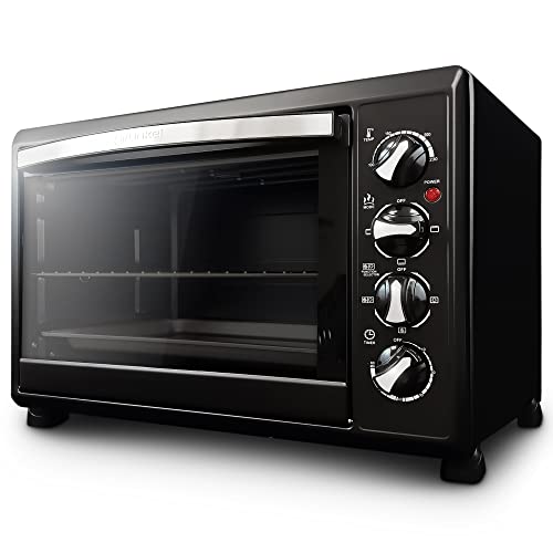 Grunkel - Horno Eléctrico multifunción de sobremesa de 38L con 3 funciones de calor y selector de temperatura hasta 230ºC - HR-38N RM - Temporizador hasta 60 min - 2000W - Negro