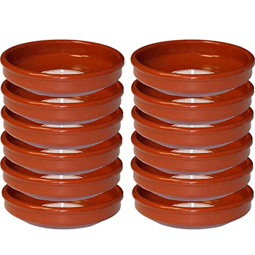 Pack de 12 cazuelas redondas de barro, diámetro exterior 19.6 cm, diámetro interior 17.7 cm, aptas para vitro y horno