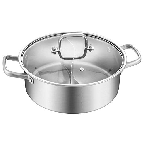 Olla Caliente, Olla De Doble Cara Con Tapa De Vidrio, Olla Caliente De Acero Inoxidable Shabu, Herramienta De Cocción De Sopa De Cazuela De Cocina Para Estufa De Gas De Estufa De Ind