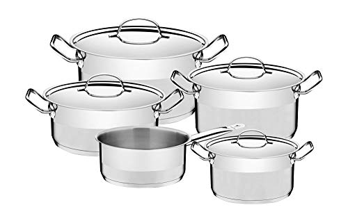 Tramontina 65620106 Professional - Batería de cocina (5 piezas, acero inoxidable, 4 cacerolas y 1 cazo para todo tipo de fuegos, acero 18/10)