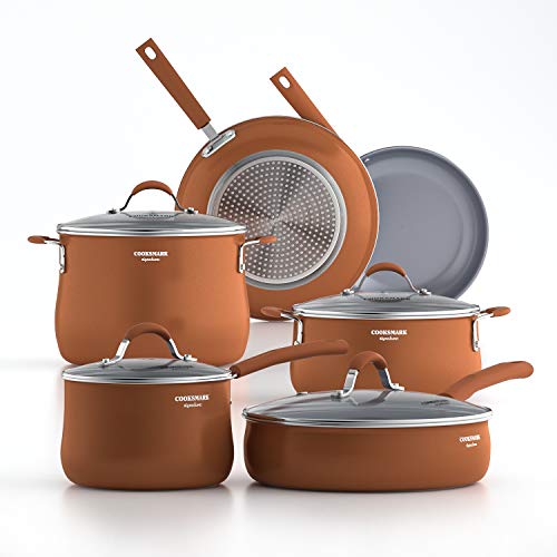 COOKSMARK Induccion Juegos de sartenes y ollas bateria de cocina juego ollas cazuela vitroceramica antiadherente de cobre aluminio tapa lavavajillas 10 piezas