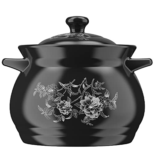 Hengqiyuan Ollas de Barro para Cocinar, Olla de Barro de Cerámica Olla Caliente Sopa Estofado Olla de Barro con Tapa Cazuela China Japonesa Olla de Barro,4L