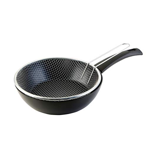 WECOOK! Ecogreen Sartén Freidora con Cestillo Inducción, 28 cm, Aluminio Prensado, Antiadherente Ecológico libre de PFOA, Full Induction, Protector de Tela, apto todas las cocinas