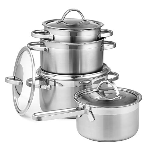 BK Living Batería de Cocina de 5 Piezas con Tapas, Acero Inoxidable, Inducción, Apta para Lavavajillas, Apta para Horno, Plata