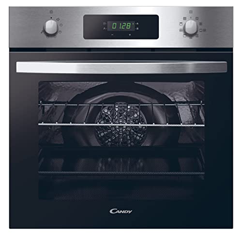 Candy Idea FCID X676, Horno Multifunción, 65L, 2400W, 1 Bandeja y 1 Rejilla, Ventilador Radial, Limpieza Pirolítica y Aqualítica, 9 Funciones, Display táctil, Puerta 3 Cristales, Inox y Negro