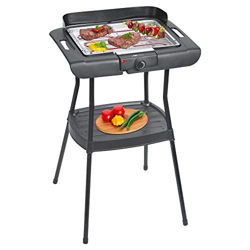 Clatronic BQS 3508 Barbacoa eléctrica con Patas, Parrilla cromada de 35.5 x 24.5 cm, 2000 W, Metal, Negro