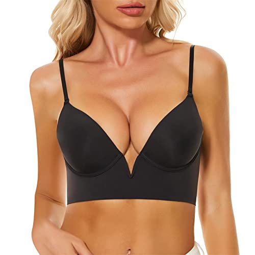 WWricotta Francés Profundo V Corte bajo Espalda Abierta En Forma de U Espalda Ropa Interior sin Costuras Pecho pequeño Reunido Sujetador Sexy antiflacidez Sin Anillo de Sujetadores Deportivos
