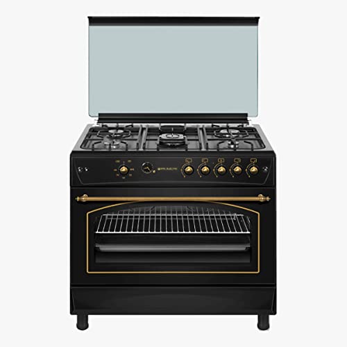 EAS ELECTRIC SMART TECHNOLOGY | EFG9H60N| Cocina de gas Negra | Color Negro | 90 cm | Gas butano y gas natural | Autoencendido | Horno 122 l | Tapa de cristal y aluminio | Válvula FFD | 5 fuegos
