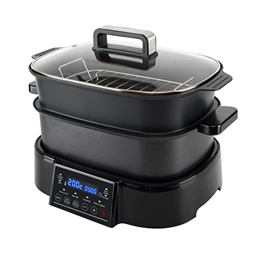 Ultratec Multicocina 2 en 1 para asar, cocinar y cocer al vapor, show cooking, placa de cocción de fundición a presión que se calienta uniformemente, incluye plancha, accesorio para cocinar al vapor