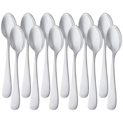 Amazon Basics cucharillas de café de acero inoxidable con borde redondeado, 12 Unidads, Plateado