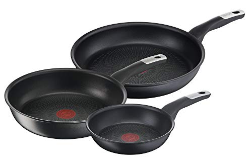 Tefal G25591 Unlimited On - Juego de sartenes (3 piezas, 24/28 cm, 28 cm, sellado antiadherente resistente a los arañazos, señal térmica, todo tipo de fuegos, inducción, fácil limpieza, color negro