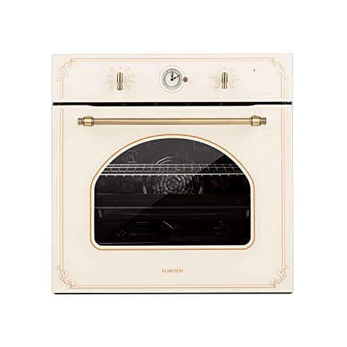 Klarstein Victoria Horno de cocina - Horno electrico empotrable, Diseño retro, 9 funciones, Autoapagado, 50-250°C, 70 litros, 10 alturas, Fácil de limpiar gracias a su apertura, Iluminación, Marfil