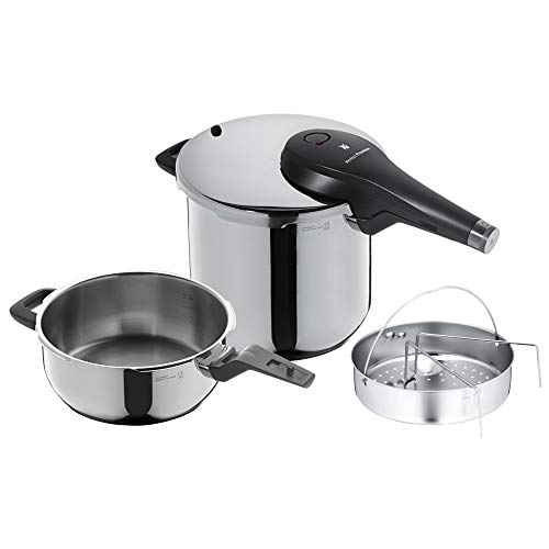 WMF Perfect Premium - Set con Olla Rápida 22 cm de diámetro y medio + cuerpo con cestillo de vapor, Acero Inoxidable para inducción, 6.5 L / 3 L