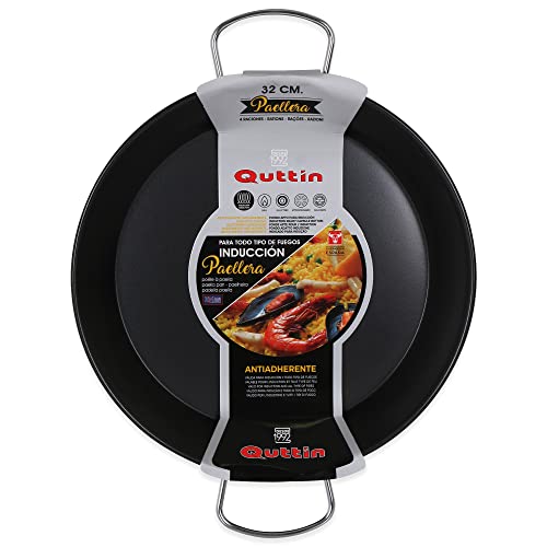 Quttin - Paellera Antiadherente Para Todo Tipo de Cocinas. Paella Apta Inducción, Gas, Vitroceramica. Paellera 4 Raciones de 32 cm de Diametro con Recubrimiento para mayor Durabilidad y Resistencia.