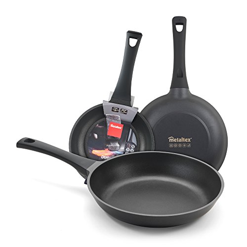 Metaltex DURIOR - Lote 3 Sartenes Aluminio Fundido, 20 + 24 + 28 cm, antiadherente ILAG 2 capas, Full Induction válido para todo tipo de cocinas