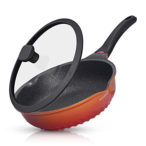 INTIGNIS Sartén Anti-Rayado - 28cm sartén profunda, revestimiento de piedra alemana Greblon - Sartén de inducción libre de químicos (Orange)