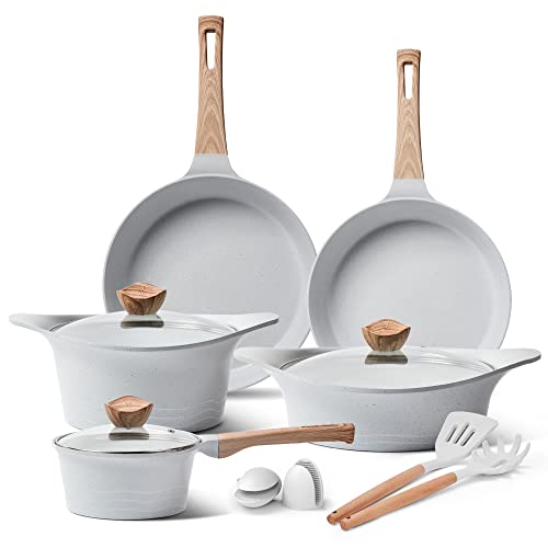 RIOVARM Juego de ollas y sartenes de inducción, utensilios Esenciales de cocina de granito antiadherentes con tapa 11 piezas sin PFOA con sartén Olla Cacerola