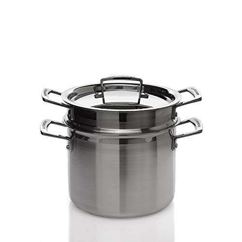Le Creuset Cacerola de pasta de acero inoxidable con colador, 20 cm, plateado, 96200520001000