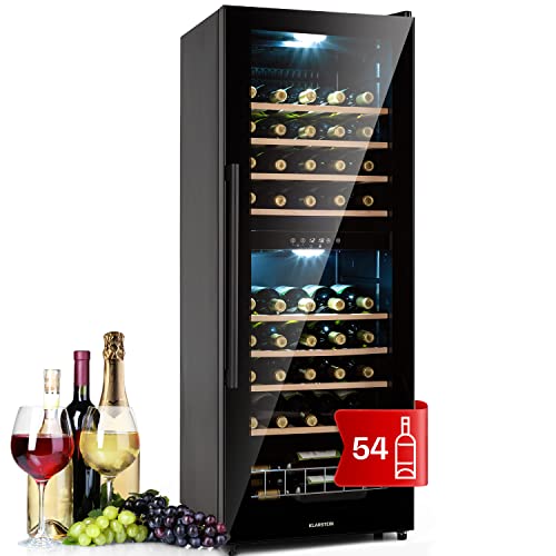 KLARSTEIN Vinoteca 54 Botellas, Nevera Vinos de una zona, Nevera Expositora Vino y Cerveza, Vinoteca Pequeña Interior y Exterior con Puerta de Cristal, Nevera Vino Protección UV, Panel Táctil, 5-18°C