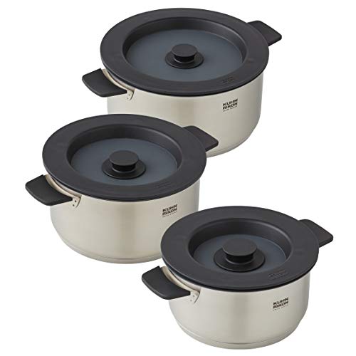 Kuhn Rikon, Batería de Cocina Smart & Compact, Juego de 3 Piezas 1.5L (16 Cm), 3.0L (20 cm) y 5L (24 Cm), Acero Inoxidable 18/10, Tapa Silicona , Apta para Todo Tipo de Cocinas, Incluso Inducción