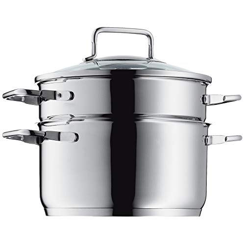 WMF Grand Gourmet - Olla cocción a vapor, 20 cm, Cromargan acero inoxidable pulido apto para lavavajillas e inducción