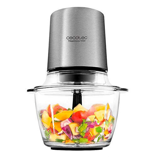 Cecotec Picadora Eléctrica 1000 Multifuncion (Pica, Tritura, Pulveriza, Trocea), Cuchillas Recubrimiento Titanio Desmontables, Capacidad 1l, Vidrio Resistente, Vaso de Cristal Titanglass, 400 W
