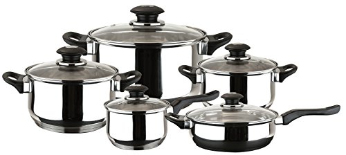 MAGEFESA ® Family batería de cocina, 10 piezas, está Fabricada en Acero Inoxidable. Fácil Limpieza y Apta lavavajillas. Asas de bakelita toque soft - cold