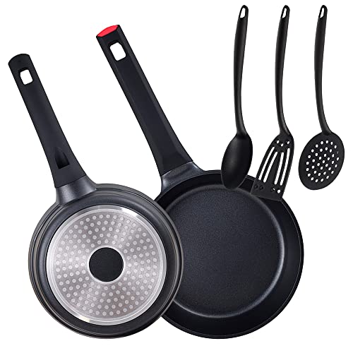Juego de 2 sartenes 20-24cm + set de 3 utensilios de cocina San Ignacio.