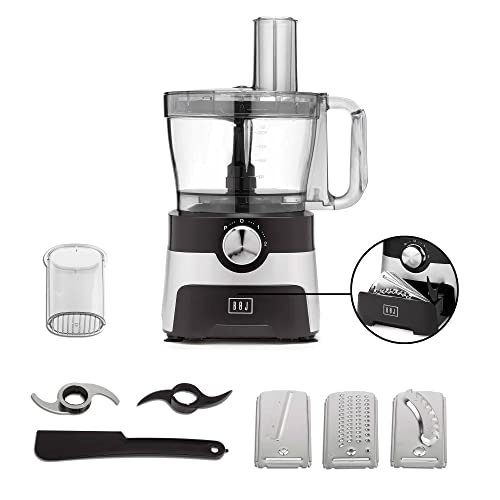BOJ Procesador de Alimentos FP-3500X – Robot de cocina multifunción (Picadora, Batidora, Amasadora, Ralladora), Discos y Cuchillas acero inoxidable, Capacidad 2L, 1000W, 2 velocidades + función Pulse