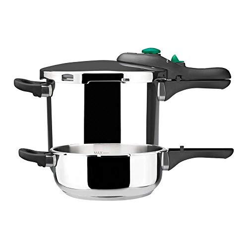 MAGEFESA ® Dynamic olla a presión Súper rápida de 3 y 6 litros, fabricada en acero inoxidable 18/10, apta para todo tipo de cocinas, incluido inducción, 5 sistemas de seguridad, fácil uso, express