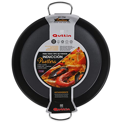 Quttin - Paellera Antiadherente Para Todo Tipo de Cocinas. Paella Apta Inducción, Gas, Vitroceramica. Paellera 8 Raciones de 40 cm de Diametro con Recubrimiento para mayor Durabilidad y Resistencia.