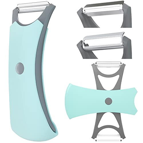 Pelador de Verdura - Pelador de Patatas y Tomate, Pelador Universal para Frutas y Verduras, Corte Bidireccional, con Filo Dentado, Corte Recto, Mango Ergonómico Antideslizante, Azul