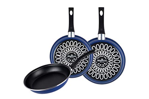 Magefesa Paula - Juego de sartenes (18/22/26)cm de acero vitrificado exterior azul. Antiadherente bicapa reforzado, apto para todo tipo de cocinas, especial inducción. 50% de ahorro energético.