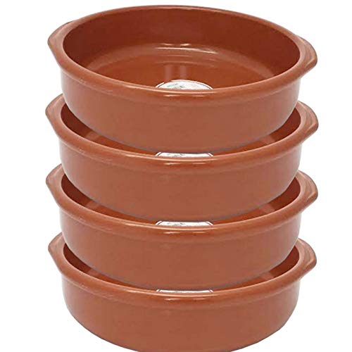 Pack de 4 Cazuelas redondas de barro con asas, diámetro exterior 31 cm (asas incluidas), diámetro interior 26.6 cm, aptas para vitro y horno