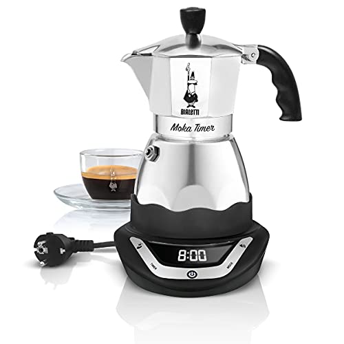 Bialetti Moka Temporizador, Eléctrico Café Fabricante con Construido-in Temporizador, 3 Carribas, 365W, Negro