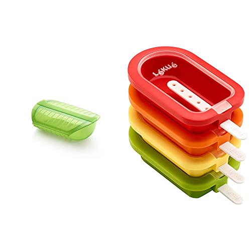 Lékué Estuche de vapor con bandeja, 3-4 personas, 1400 ml, color verde + Polo apilable mini 10,5 cm, 4 Unidades, Surtido multicolor, Silicona