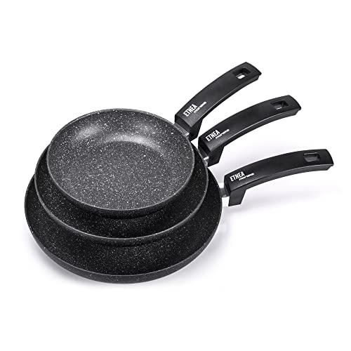Moneta Set de 3 sartenes de inducción Etnea, con revestimiento antiadherente y antiarañazos, todas las fuentes de calor, aptas para lavavajillas, 3 piezas, 20, 24, 28 cm