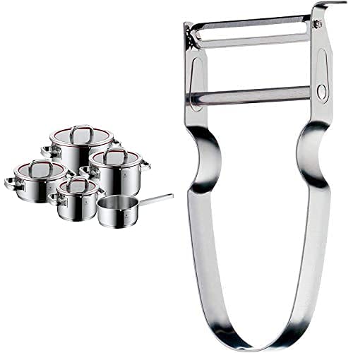 WMF Function 4 - Batería De Cocina, 5 Piezas Acero Inoxidable, Apta Para Todo Tipo De Cocinas Incluso Inducción + Gourmet Pelador, 18/10, Acero Inoxidable Pulido, 18 Cm