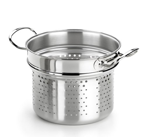BRA Profesional - Cuece Pasta, 22 cm, Acero Inoxidable 18/10, Tapa de Cristal