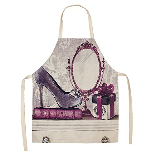 Delantal Cocina Mujer, Delantales De Cocina Antiincrustantes De Lino Y Algodón Con Estampado De Tacón Alto Púrpura Elegante Para Mujeres, Regalos Para Hornear Para Mujeres, Delantales Divertidos